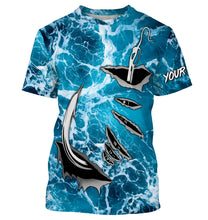 Load image into Gallery viewer, Fishing camo Fish hook Custom Long sleeve performance Fishing Shirts, sea waves camo Fishing jerseys IPHW2935