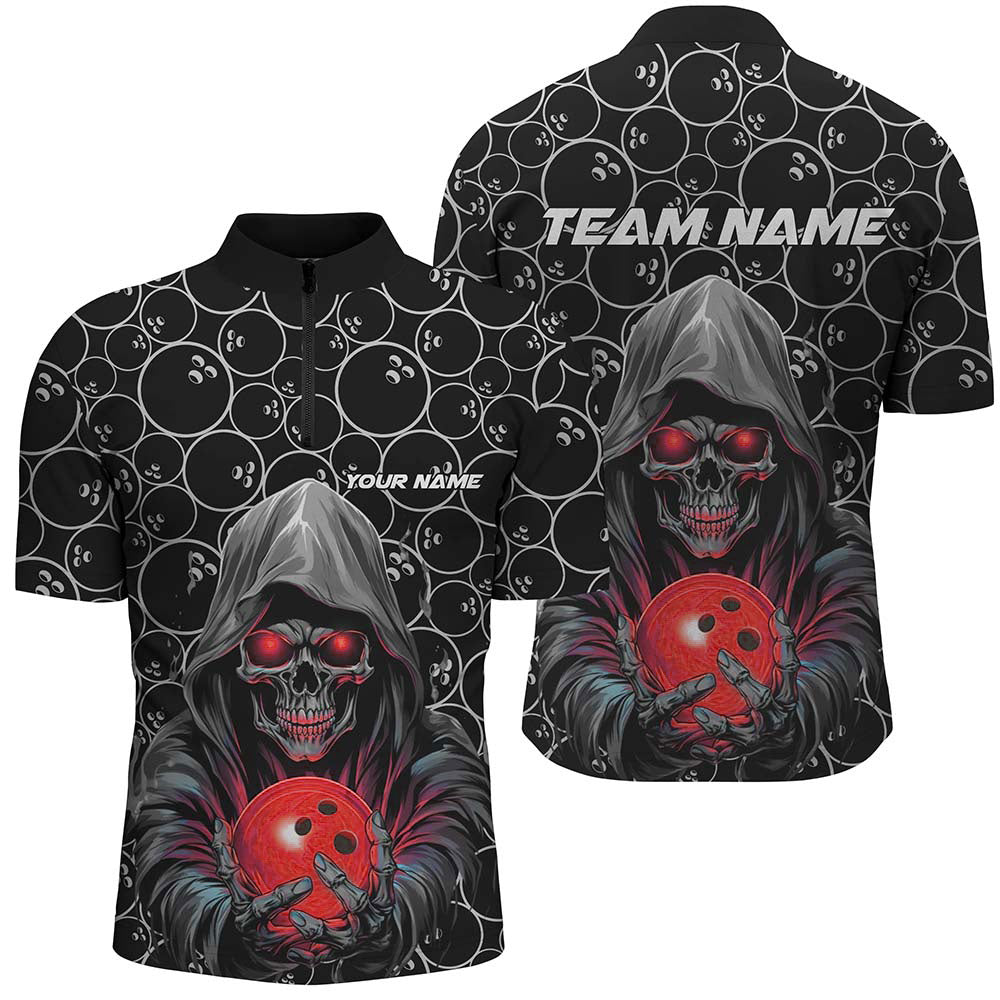 Custom Bowlers Outfits Skull Red Bowling Quarter Zip Shirts Men Bowling League Team Jerseys IPHW5388