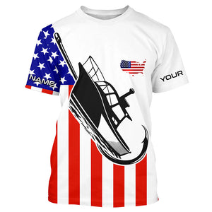 Custom Deep Sea Fishing Shirts With Boat Name, American Flag Saltwater Fishing Shirts IPHW4761