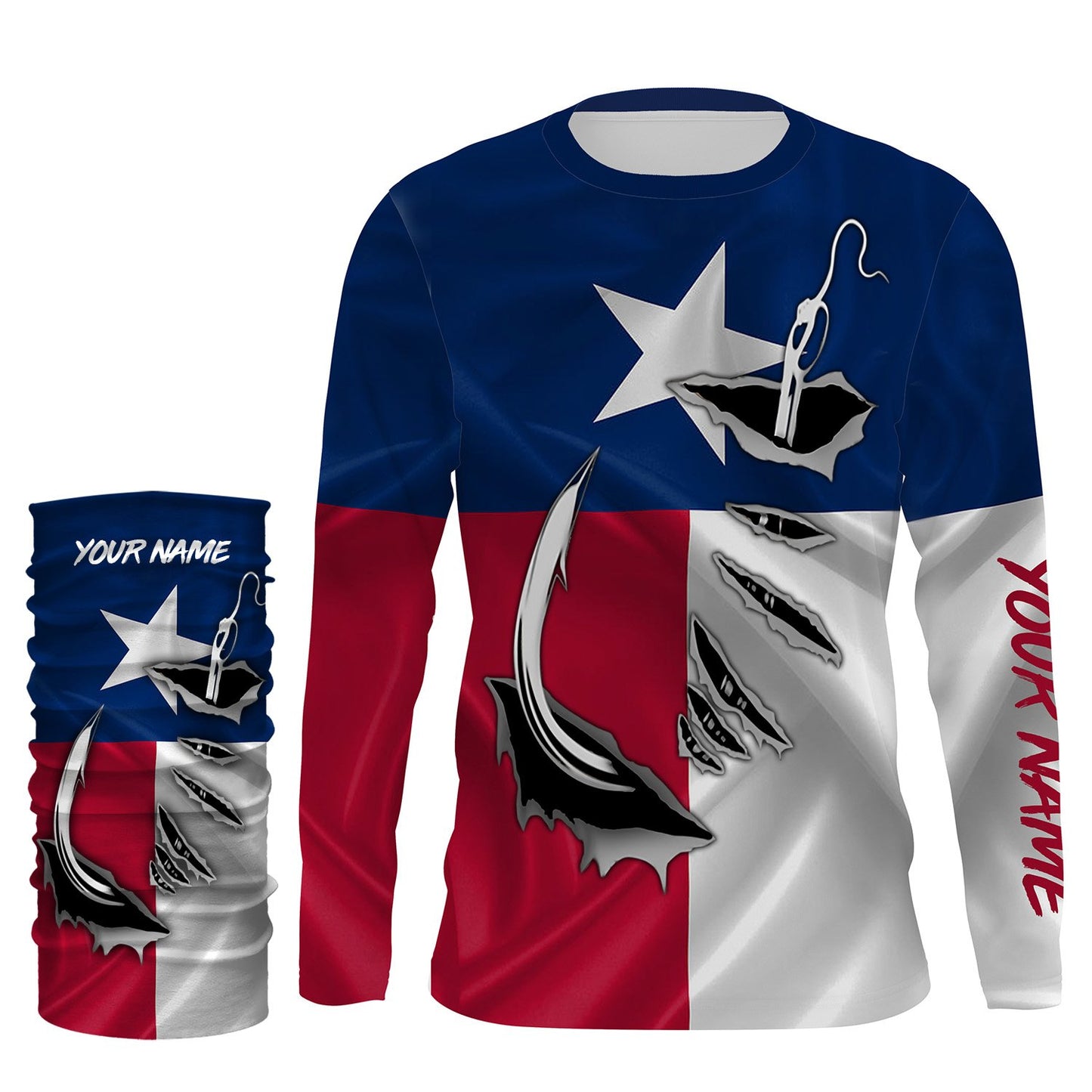 Personalized Texas Shirts 3D Fish hook UV Protection Fishing shirts - Custom Long sleeve performance Fishing Shirts - IPH1891