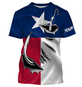 TX Fishing 3D Fish Hook Texas Flag UV protection custom long sleeves shirts personalized fishing apparel gifts IPH1891