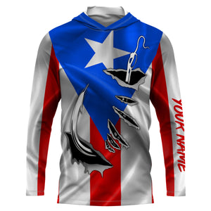 Puerto Rico Fishing 3D Fish Hook Flag UV protection custom Patriotic Fishing Shirts IPHW370