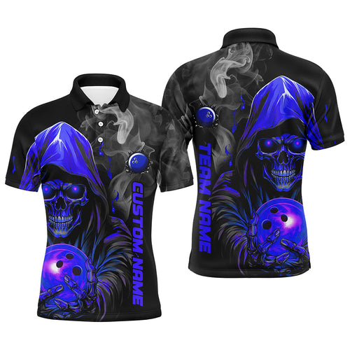 Personalized Blue Skull Men'S Bowling Team Jersey Smoke Bowling Polo Shirts For Bowlers IPHW5406