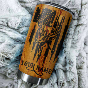 Best Deer Hunting American Flag Custom name 1PC  Stainless Steel Tumbler Cup - Personalized gift ideas for Deer Hunters - IPH2430