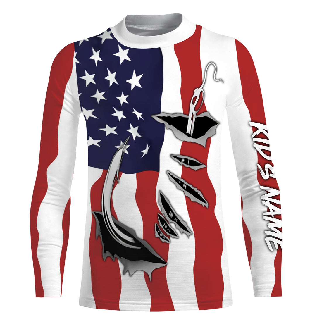 US Fishing Fish Hook American flag UV protection custom long sleeves shirts Patriotic fishing apparel IPH1900