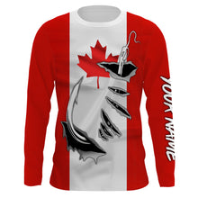 Load image into Gallery viewer, Canada Flag Fishing 3D Fish Hook UV protection quick dry customize name long sleeves shirts personalized Patriotic fishing apparel gift for Fishing lovers IPH1903