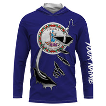Load image into Gallery viewer, VA Virginia Flag Fishing 3D Fish Hook UV protection quick dry customize name long sleeves shirts personalized Patriotic fishing apparel gift for Fishing lovers IPH1910