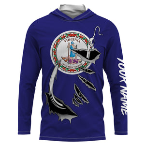 VA Virginia Flag Fishing 3D Fish Hook UV protection quick dry customize name long sleeves shirts personalized Patriotic fishing apparel gift for Fishing lovers IPH1910