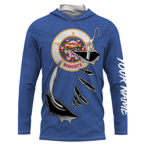 MN Fishing Minnesota Flag Fishing 3D Fish Hook UV protection quick dry customize name long sleeves shirts personalized Patriotic fishing apparel gift for Fishing lovers IPH1913