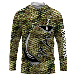 Bass Fishing scales Fish hook Custom Long Sleeve Fishing Shirts, personalized Bass Fishing apparel - IPH1919