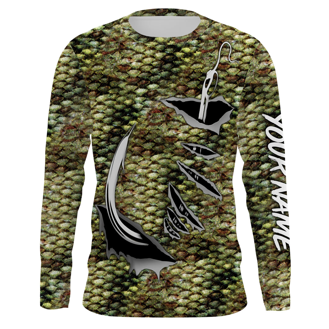 Bass Fishing scales Fish hook Custom Long Sleeve Fishing Shirts, personalized Bass Fishing apparel - IPH1919
