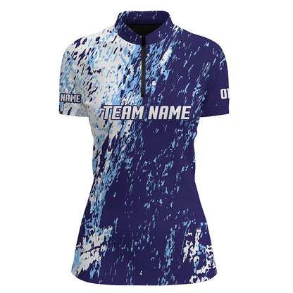 Personalized Bowling Team Jerseys, Bowling Shirts For Women With Customized Name | Blue IPHW4512