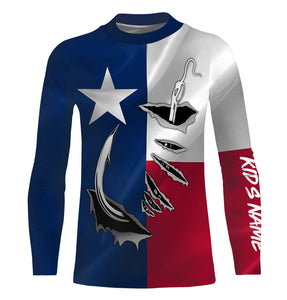 Custom Texas Flag Texas Fishing 3D Fish Hook UV Protection Long Sleeve personalized fishing apparel gift IPHW435