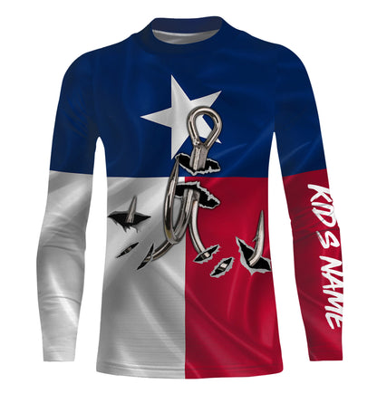 Custom Texas Flag Texas Fishing 3D Fish Hook UV Protection Long Sleeve personalized fishing apparel gift IPHW434