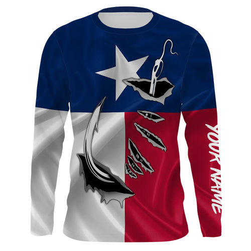 Custom Texas Flag Texas Fishing 3D Fish Hook UV Protection Long Sleeve personalized fishing apparel gift IPHW450