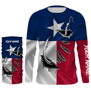 Custom Texas Flag Texas Fishing 3D Fish Hook UV Protection Long Sleeve personalized fishing apparel gift IPHW450