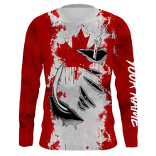 Load image into Gallery viewer, Personalized Canada flag Fish hook long sleeve performance Fishing Shirts, Canada fishing jerseys IPHW2851