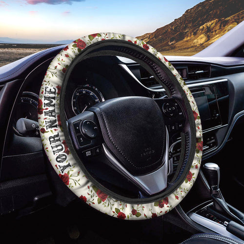 Personalized burgandy rose floral Steering wheel cover, Women Car Accessories gifts - IPHW1010