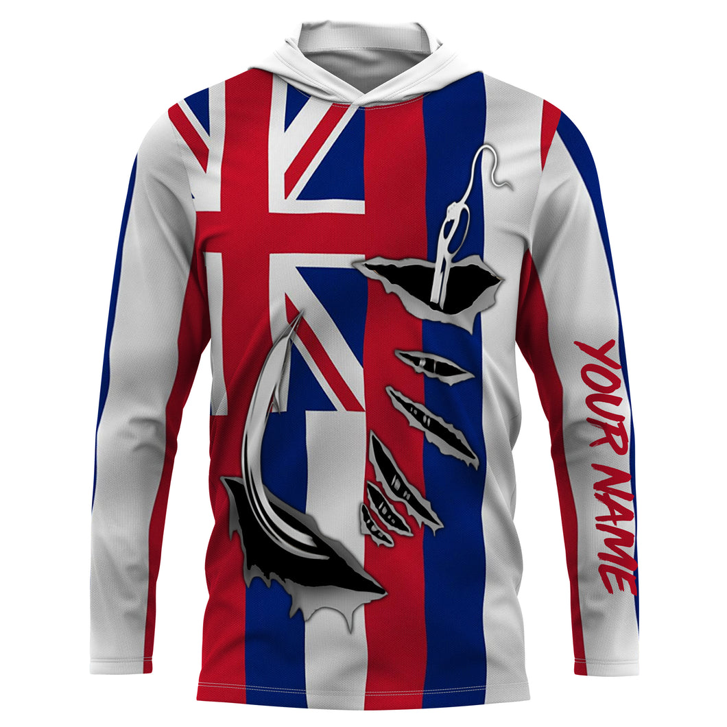 Hawaiian Flag 3D Fish hook Custom Long Sleeve performance Fishing Shirts IPHW471