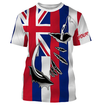 HI Fishing 3D Fish Hook Hawaiian Flag UV protection quick-dry Custom long sleeves shirts personalized fishing apparel gift for Fishing lovers IPHW471
