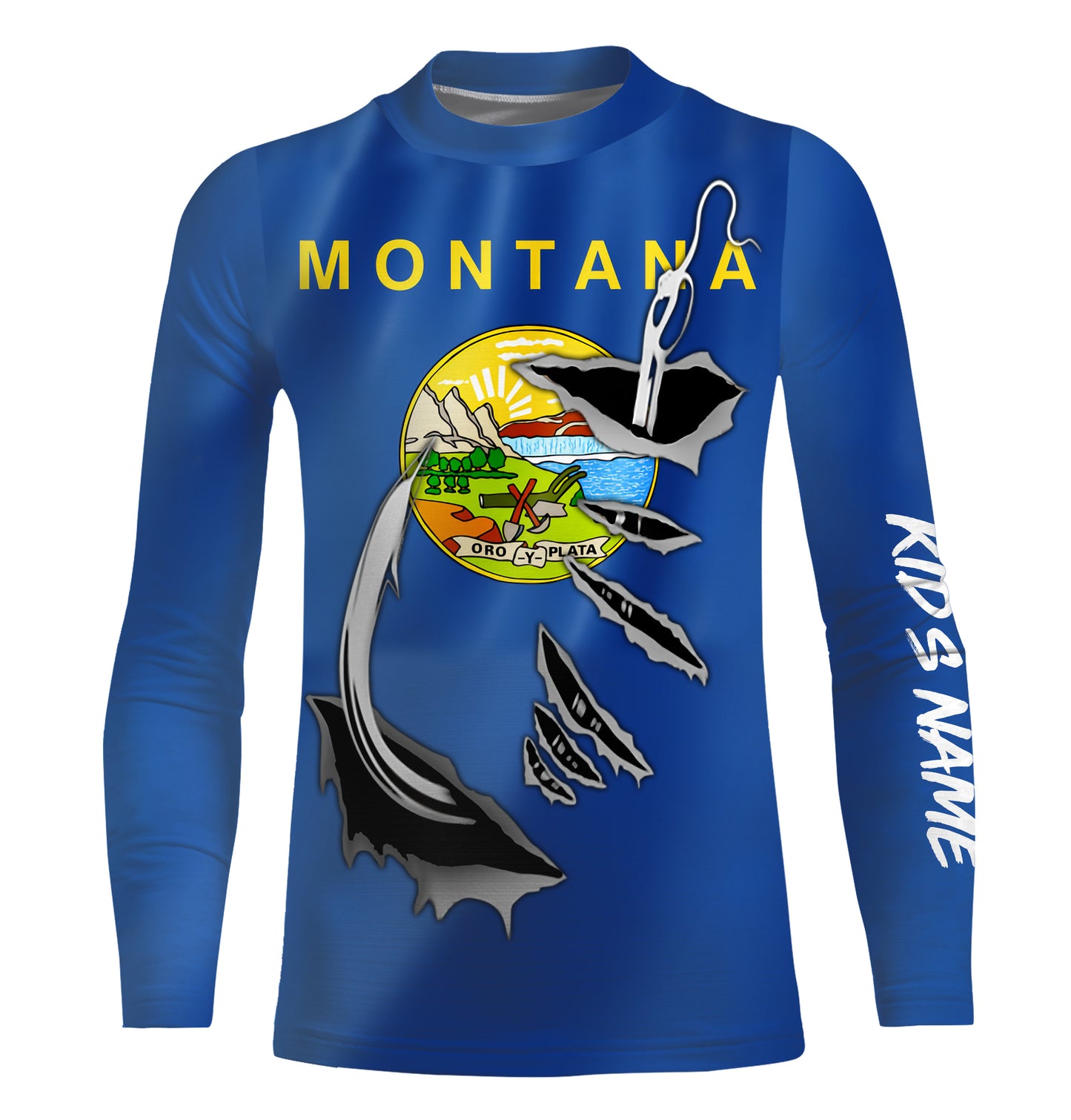 Montana Flag 3D Fish Hook UV protection custom long sleeves Fishing shirts fishing apparel IPHW477