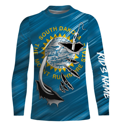 South Dakota Flag 3D Fish hook UV protection Custom long sleeve performance Fishing Shirts fishing apparel IPHW512