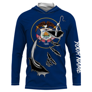 Utah Flag 3D Fish hook UV protection Custom long sleeve performance Fishing Shirts fishing apparel IPHW513