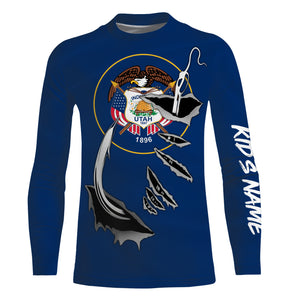 Utah Flag 3D Fish hook UV protection Custom long sleeve performance Fishing Shirts fishing apparel IPHW513