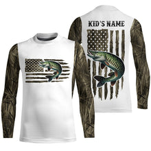 Load image into Gallery viewer, American Flag Camo Custom Musky Long Sleeve Fishing Shirts, Patriotic Musky Fishing Jerseys IPHW6136