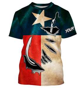 Vintage Texas Flag Custom Long Sleeve Fishing Shirts, Texas Fishing Apparel - IPHW663