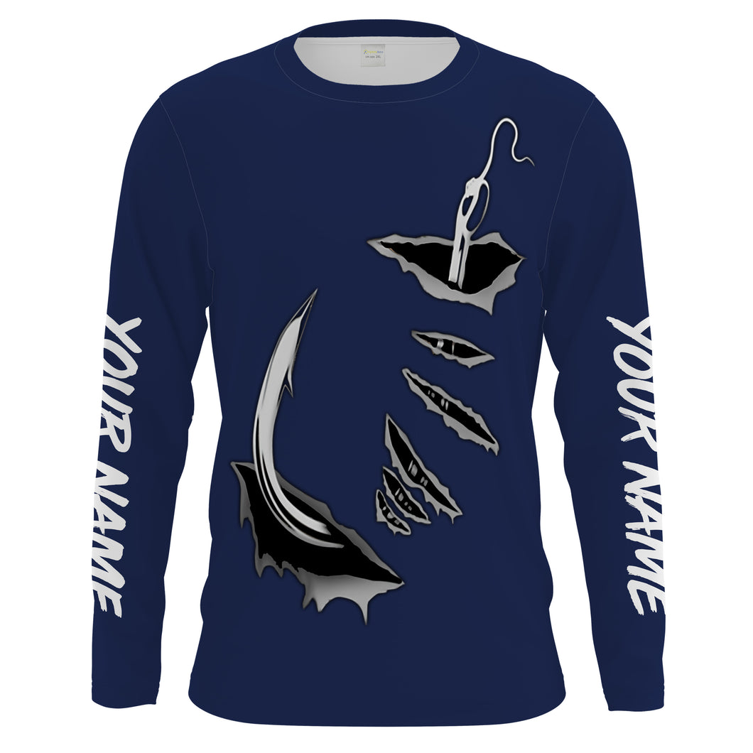 Fish hook Custom Navy blue Long Sleeve performance Fishing Shirts Fishing jerseys - IPHW1488