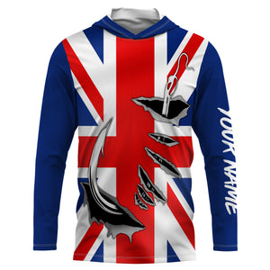 UK Fishing 3D Fish Hook England Flag Sun / UV protection quick dry customize name long sleeves shirts personalized Patriotic fishing apparel gift for Fishing lovers IPH1976