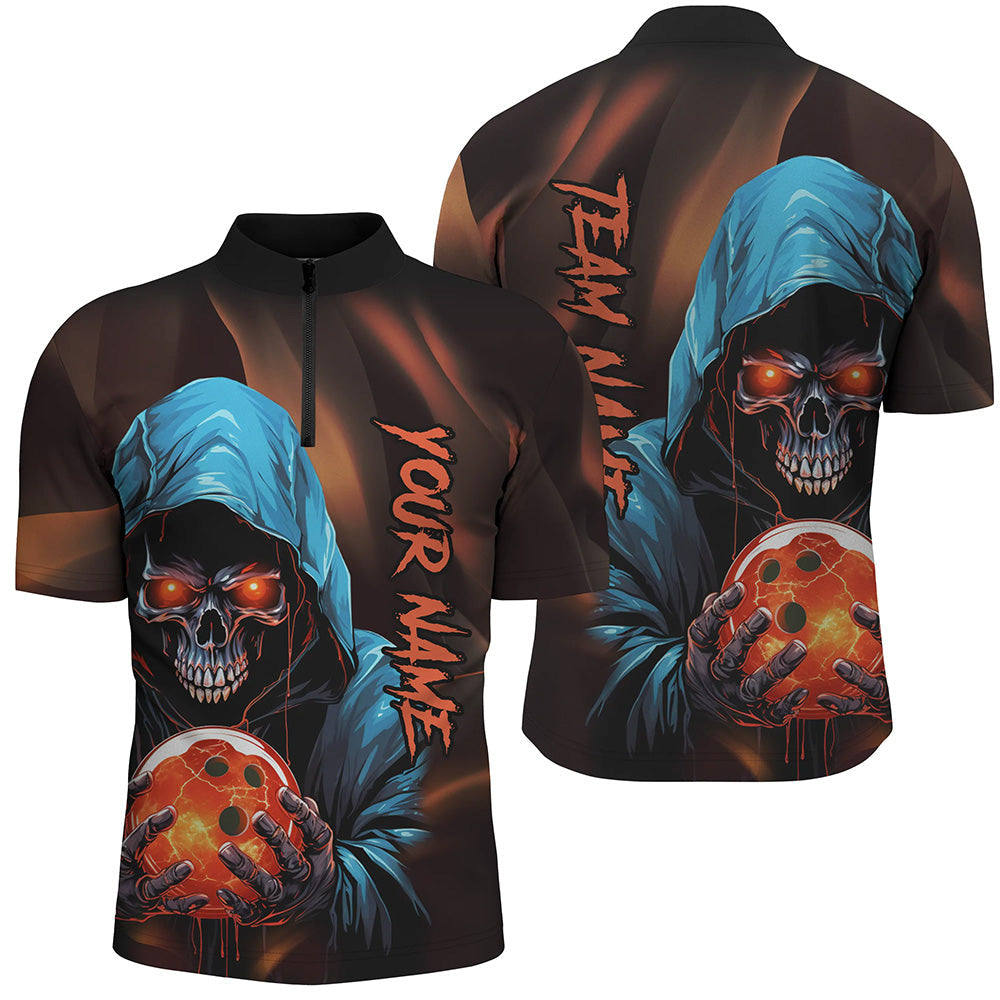 Bowling Grim Reaper Custom Men Bowling Quarter Zip Shirts Skull Bowling Team Jersey Bowler Outfit IPHW5339