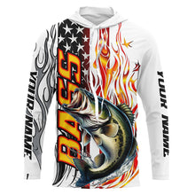 Load image into Gallery viewer, Flame American Flag Custom Bass Long Sleeve Fishing Shirts, Patriotic Bass Fishing Jerseys IPHW5940