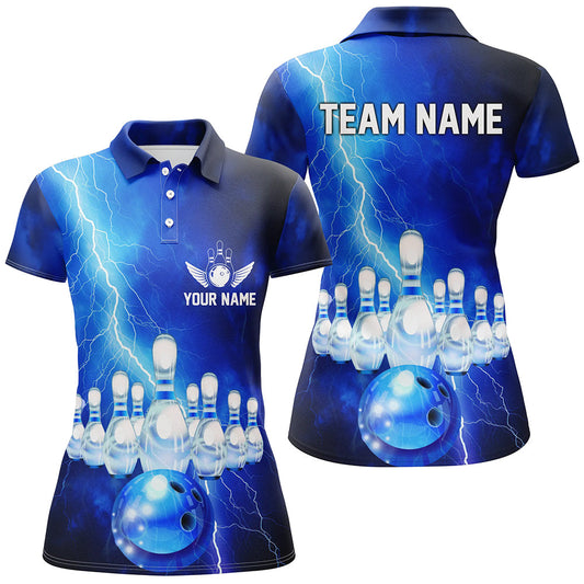 Custom Blue Thunder Lightning Bowling Polo Shirts For Women Bowling Jerseys Team Shirts IPHW5349