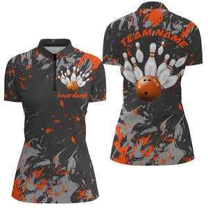 Black And Orange Camo Bowling Team Shirts Custom Women Quarter Zip Bowling League Shirts IPHW5361