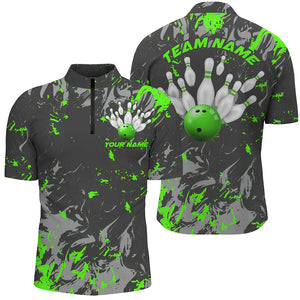 Black And Green Camo Bowling Team Shirts Custom Men Quarter Zip Shirts Bowling League Shirts IPHW5362