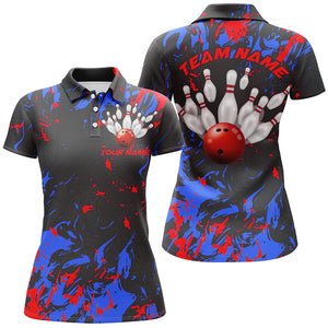 Blue And Red Camo Bowling Team Shirts Custom Women Polo Shirts Bowling League Shirts IPHW5363