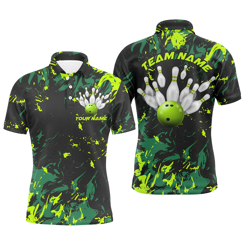 Black And Green Camo Bowling Team Shirts Custom Men Polo Shirts Bowling League Shirts IPHW5364