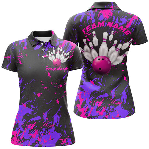 Purple And Pink Camo Bowling Team Shirts Custom Women Polo Shirts Bowling League Shirts IPHW5365