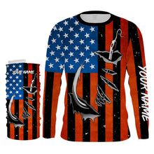 Load image into Gallery viewer, Personalized American Flag Fishing Shirts, Patriotic Fish hook Long sleeve performance Fishing Shirts - IPHW1542