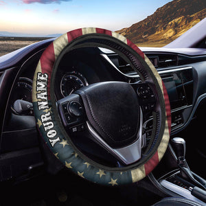 Deer Hunting vintage American Flag Custom Steering Wheel Cover, personalized Patriotic Hunting gifts - IPHW1118