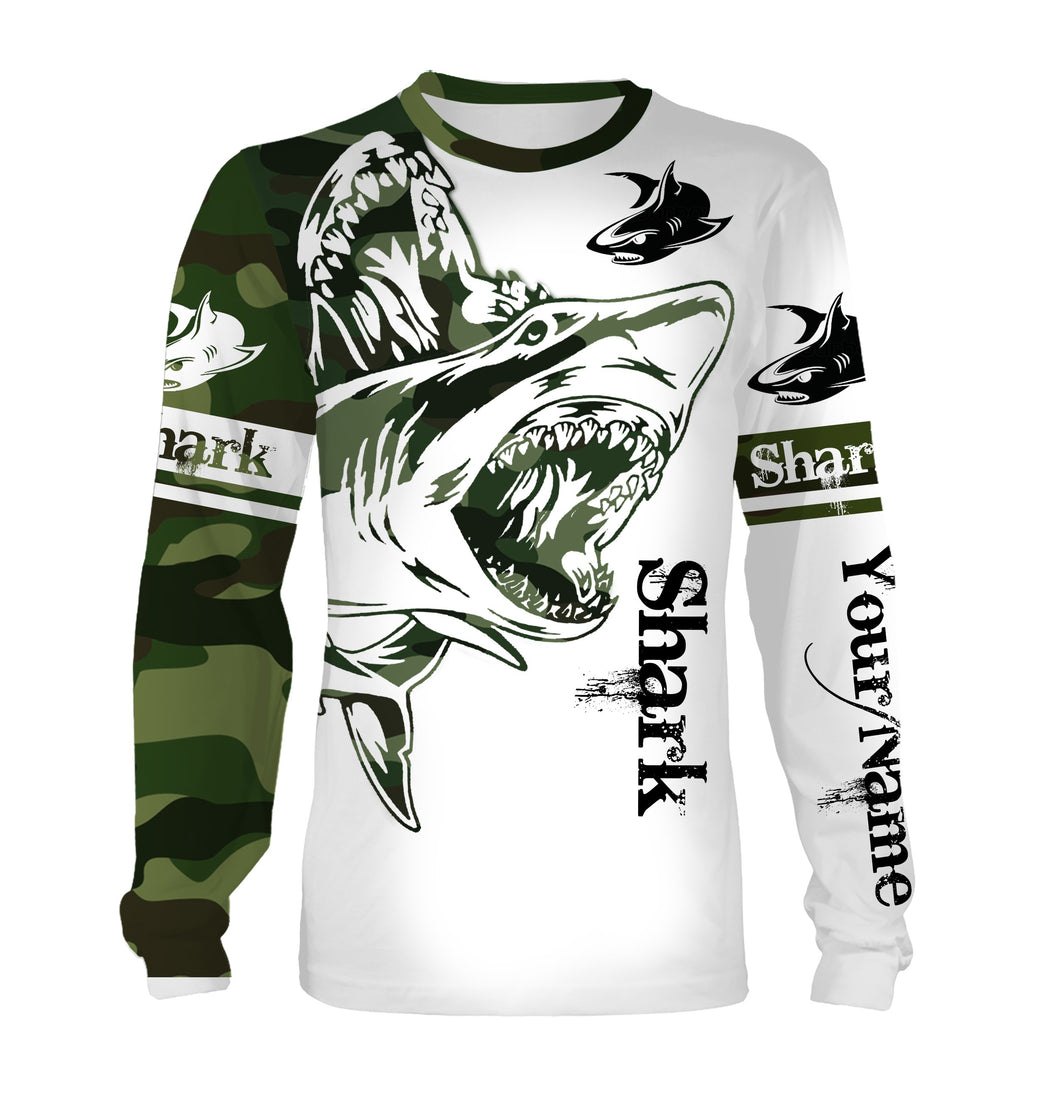 Shark Fishing Tattoo Green Camo Customize name 3D All over print shirts NQS662