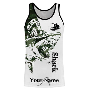 Shark Fishing Tattoo Green Camo Customize name 3D All over print shirts NQS662