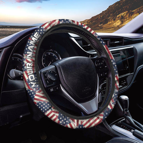 Custom American Flag Car Steering Wheel cover, personalized Patriotic gifts - IPHW942