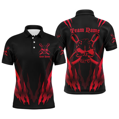 Custom Bowling Shirts For Men And Women, Skull Bowling Team Shirts Bowling Pin | Red IPHW4484