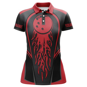 Red Flaming Bowling Ball Custom Women'S Bowling Jerseys, Matching Team Bowling Shirts IPHW4200