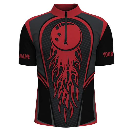 Red Flaming Bowling Ball Custom Men'S Bowling Jerseys, Matching Team Bowling Shirts IPHW4200