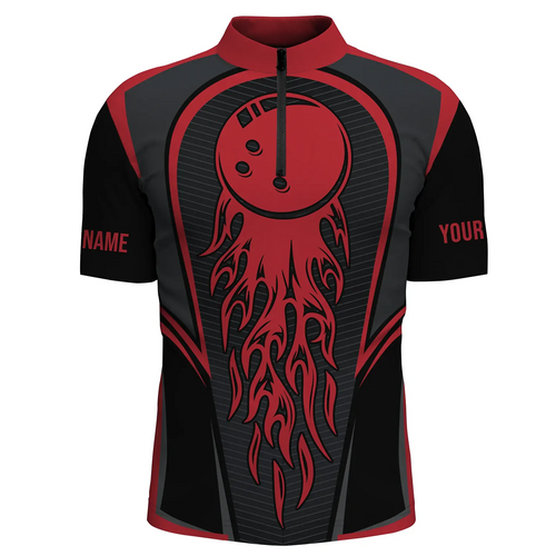 Red Flaming Bowling Ball Custom Men'S Bowling Jerseys, Matching Team Bowling Shirts IPHW4200