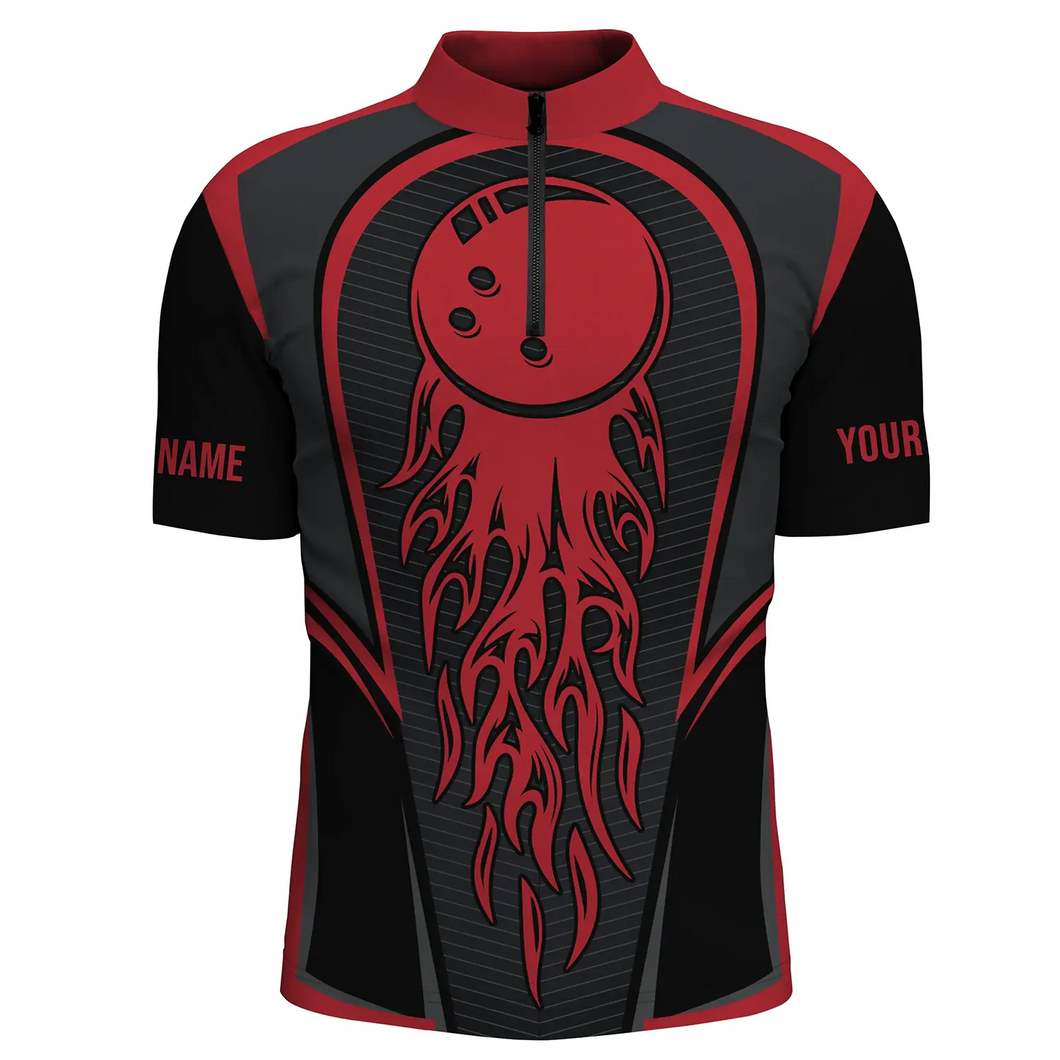 Red Flaming Bowling Ball Custom Men'S Bowling Jerseys, Matching Team Bowling Shirts IPHW4200